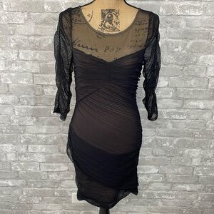 BCBGMAXAZRIA Mesh Ruched Cocktail Dress